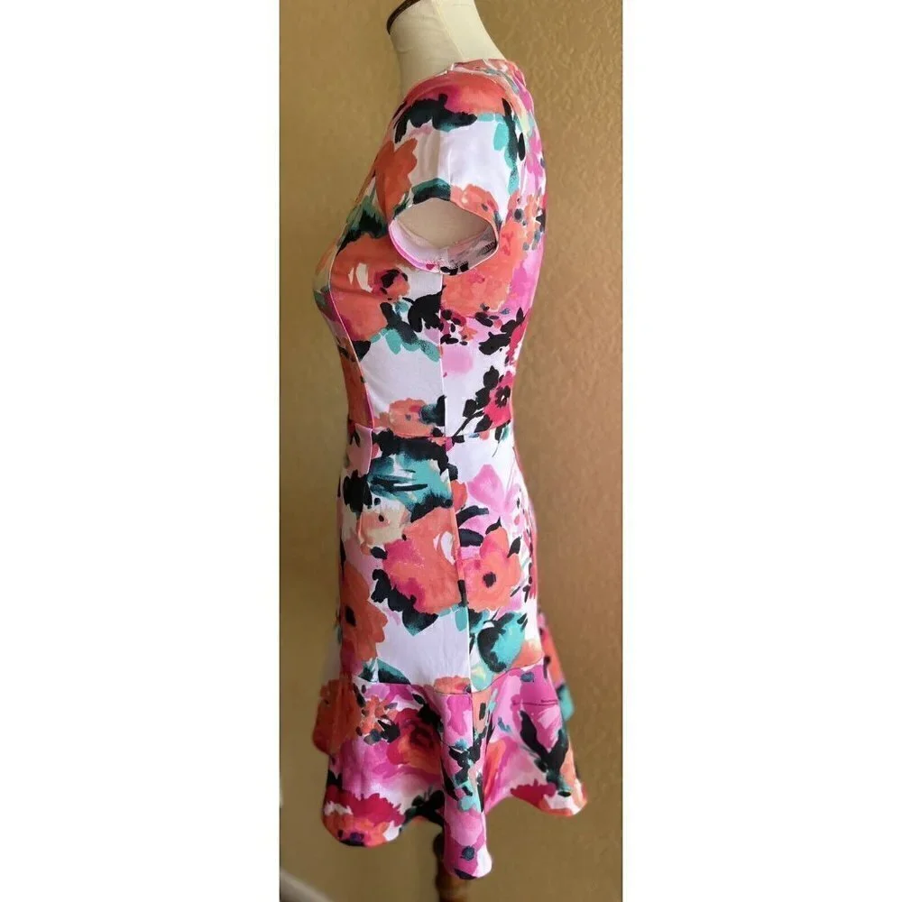 Love...ady Pink Floral Short Sleeve Ruffle Sheath Dress Size S NWOT - Picture 8 of 12
